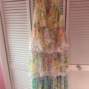 NWOT! Tiered Floral Maxi Dress in Pastel Yellow, Pink, Green, Blue - Easter dres
